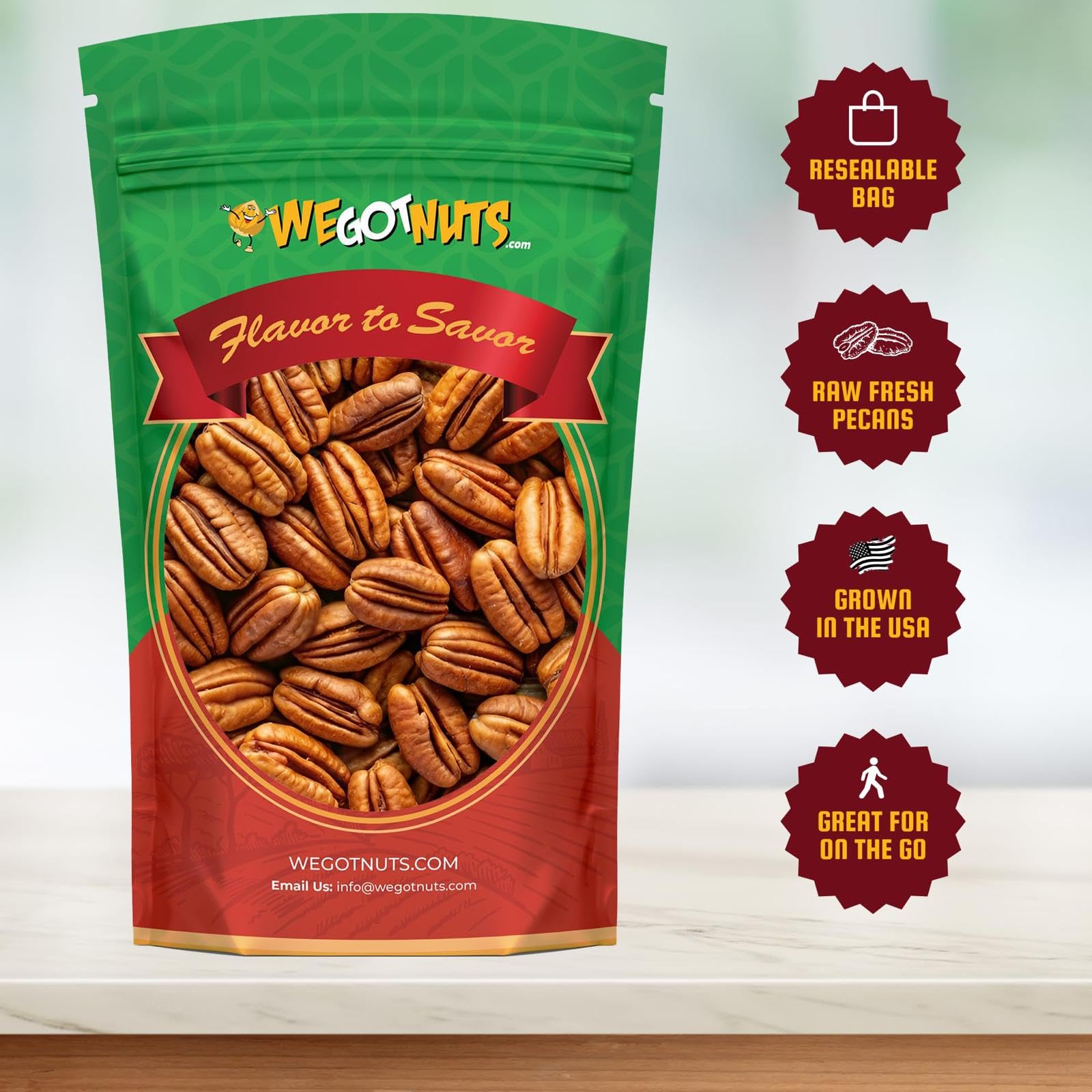 We Got Nuts pecan halves in a bowl, perfect for snacking.