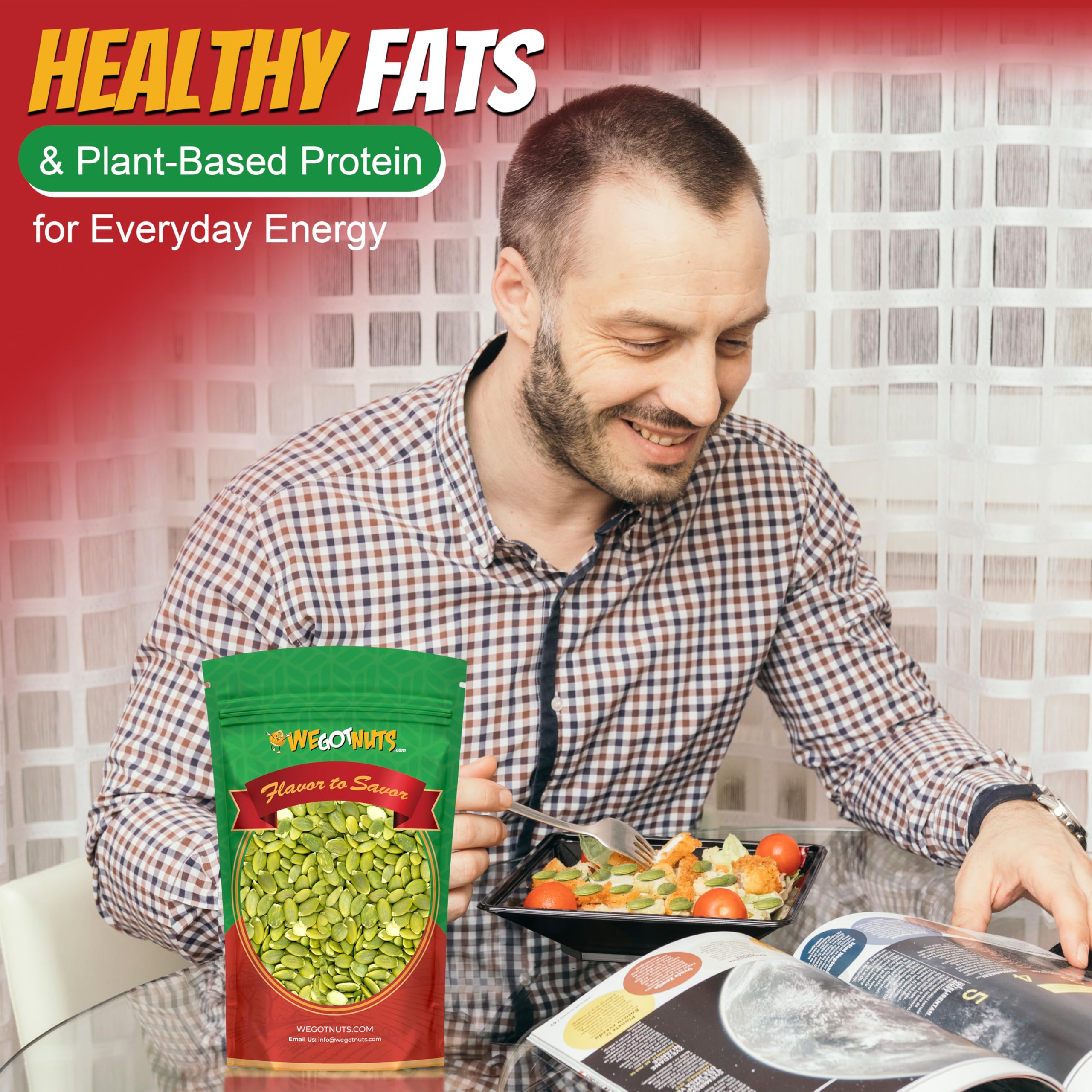 We Got Nuts pumpkin seeds in a bowl ready to eat as a topping or snack.