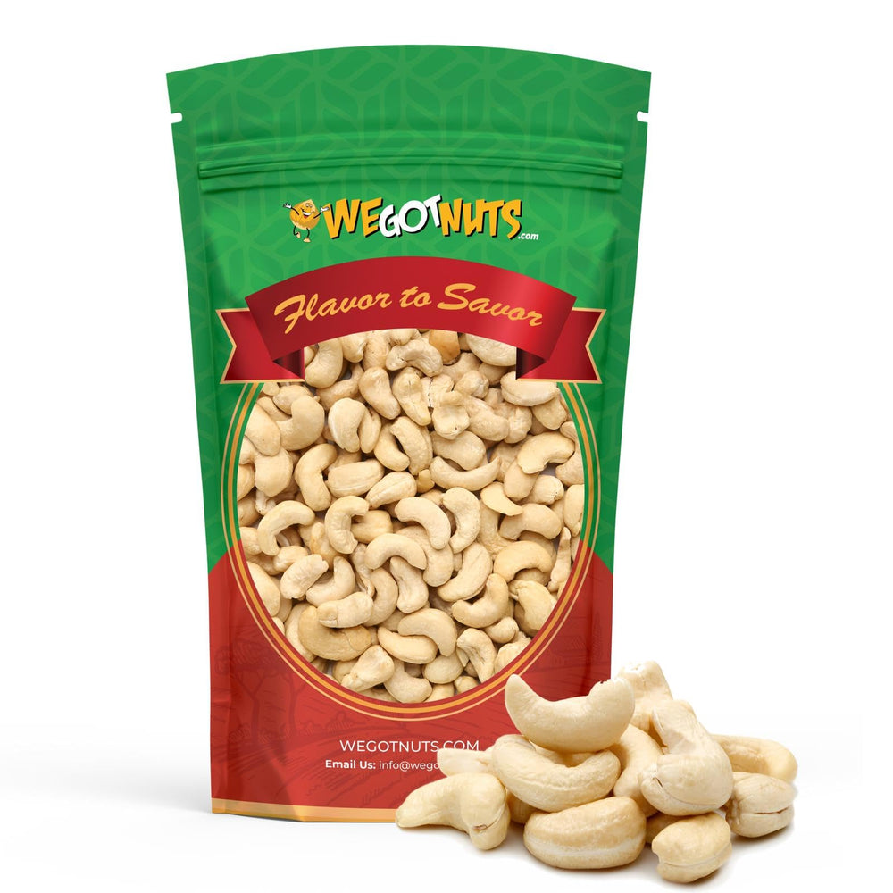 We Got Nuts raw cashews in a resealable bag for oil-free healthy snacking.