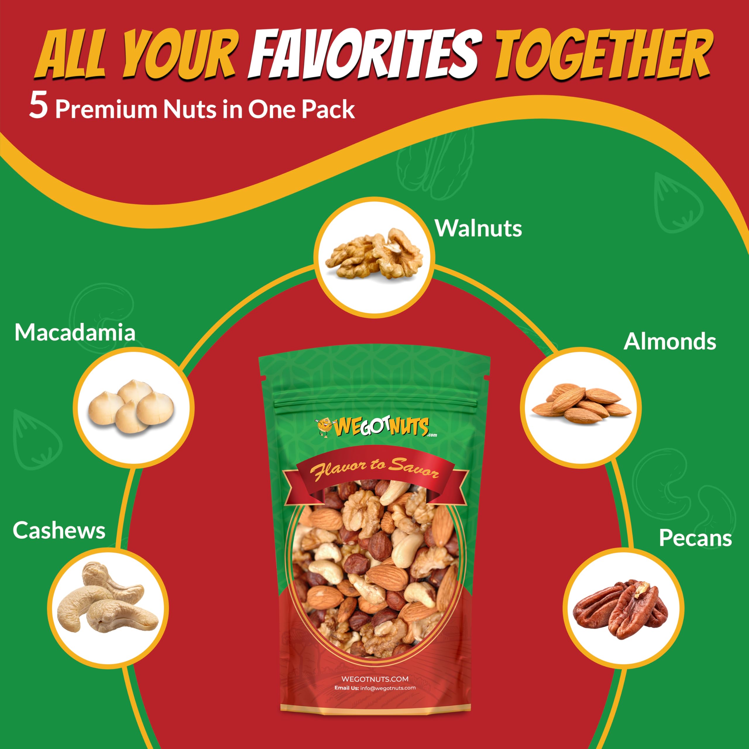 We Got Nuts three one-pound bags displayed to emphasize portioned freshness