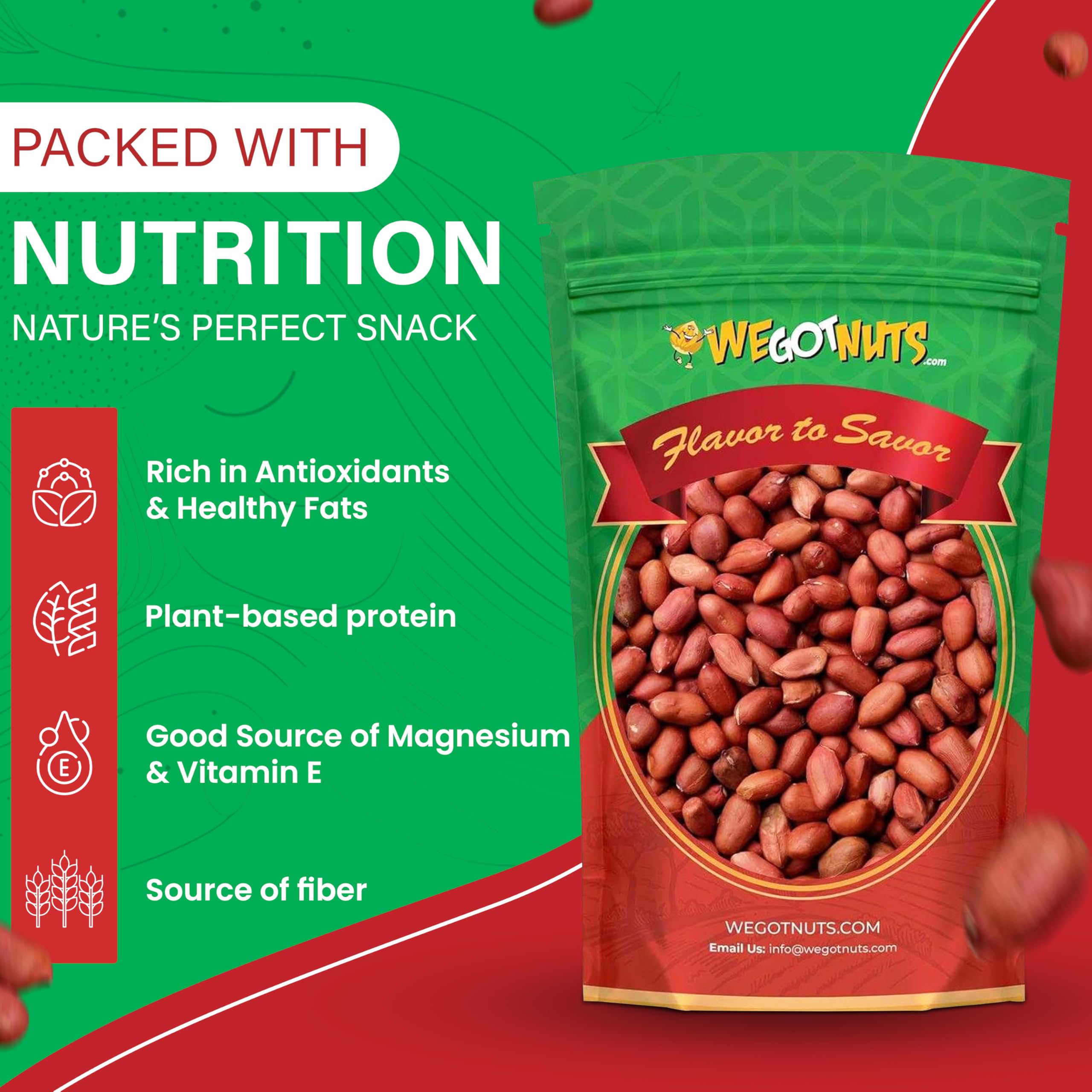 We Got Nuts raw red skin peanuts pack open; easy portioning for recipes
