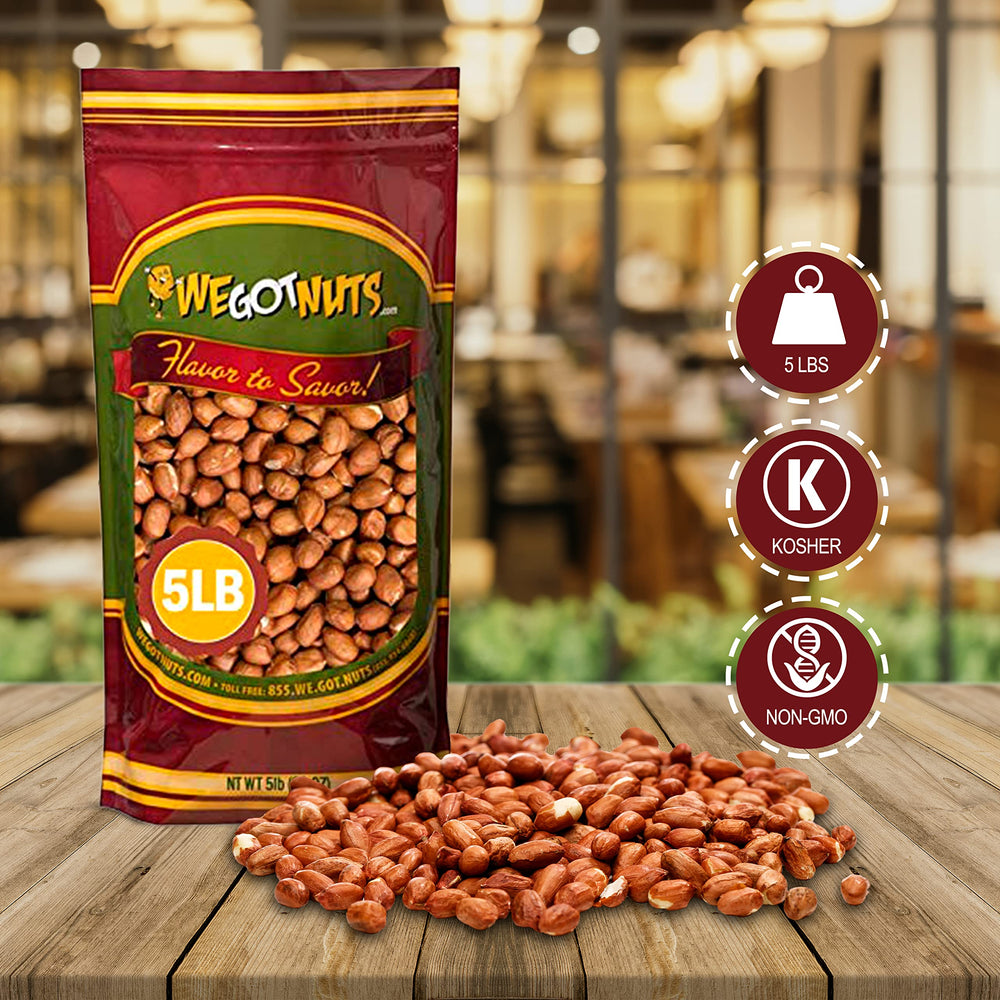 We Got Nuts raw red skin peanuts pantry display; bulk storage ready