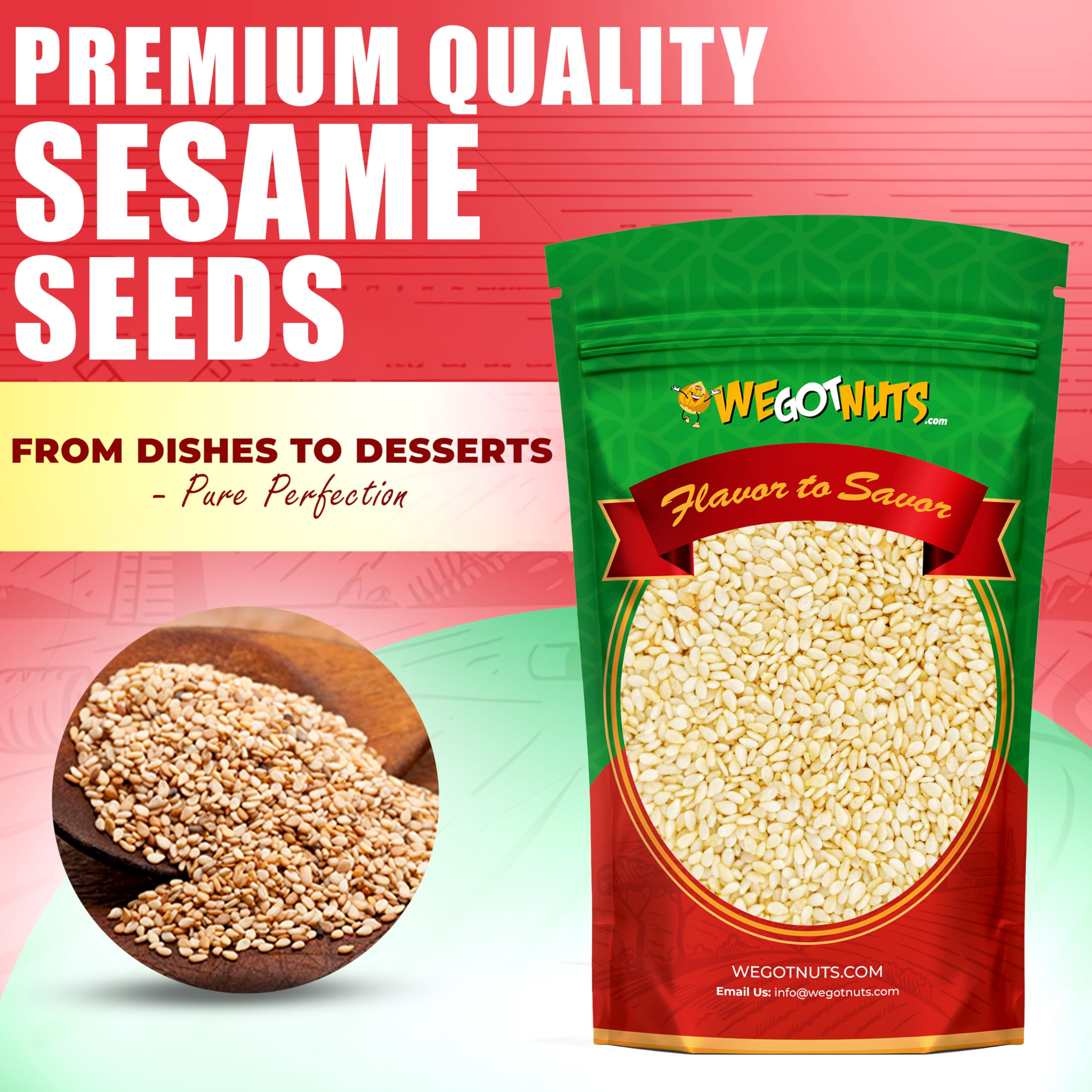 Resealable bag keeps We Got Nuts sesame seeds fresh.