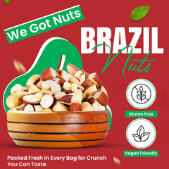 We Got Nuts shelled Brazil nuts close-up highlighting creamy texture.