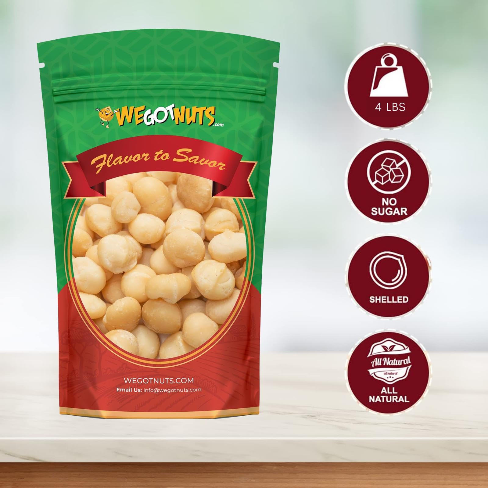 We Got Nuts Shelled Macadamia Nuts Unsalted Bulk Pack shows creamy bite and clean ingredients