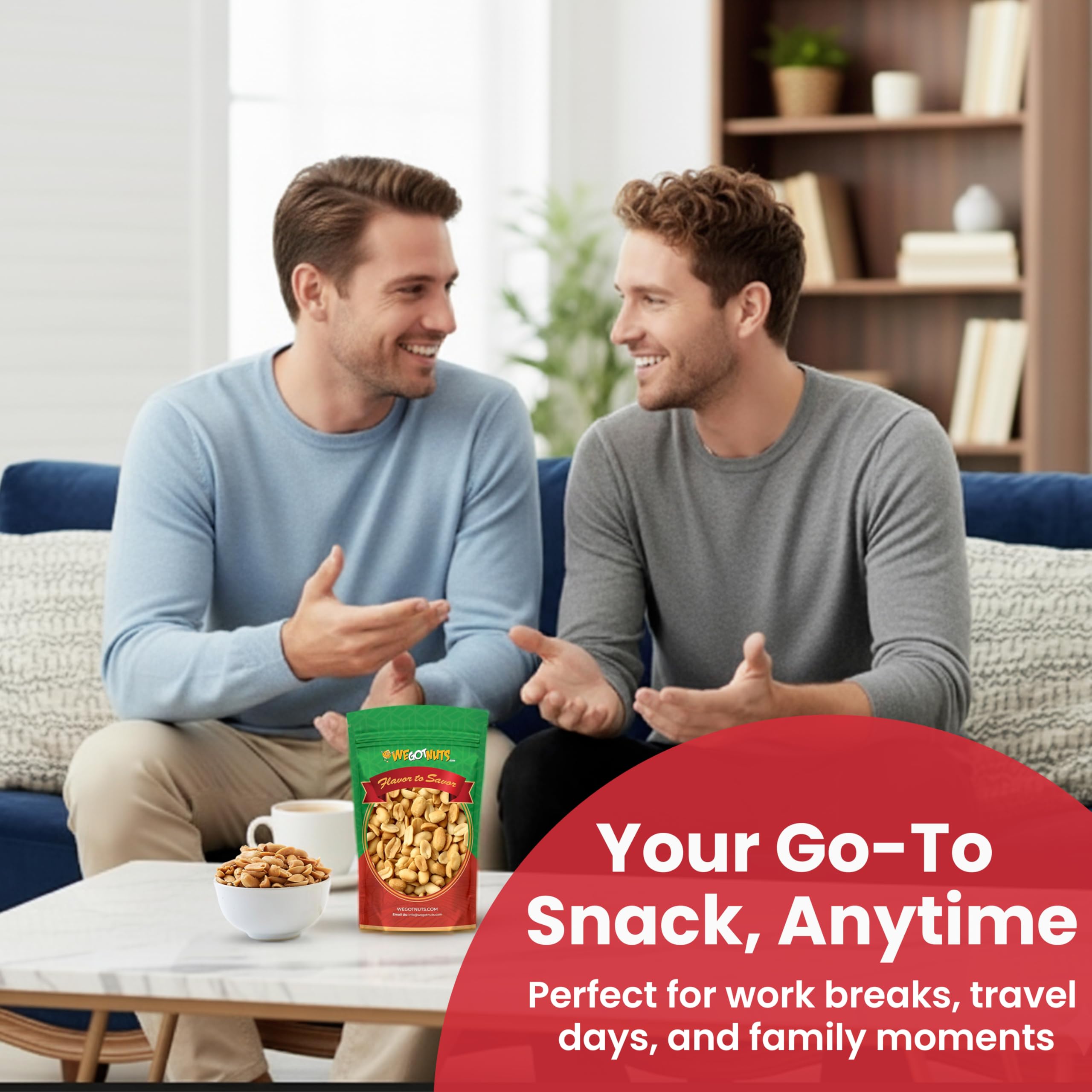 We Got Nuts snack-ready peanuts perfect for quick bites on the go.