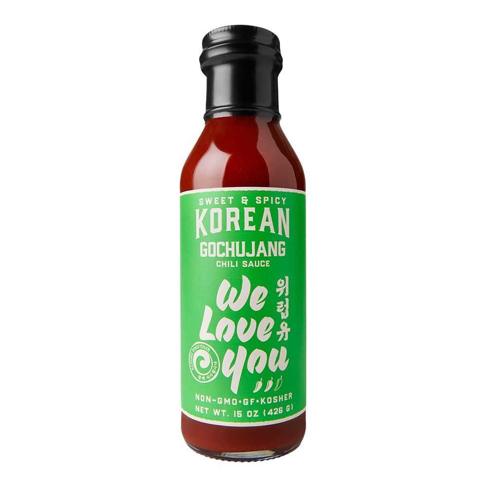 We Rub You gochujang jar close-up, rich flavor for Korean dishes.