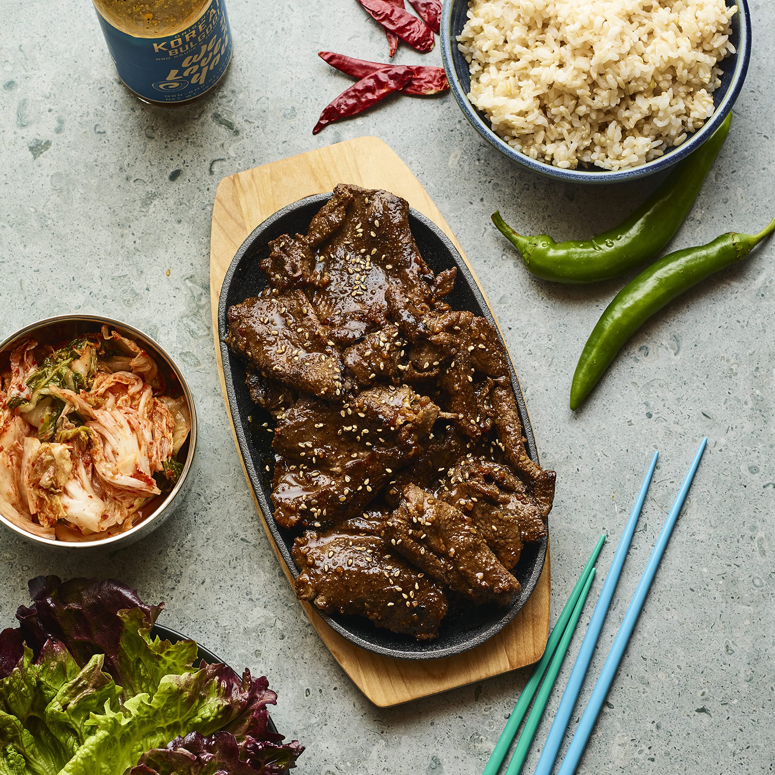 We Rub You Bulgogi marinade jar coats meats with savory-sweet flavor.
