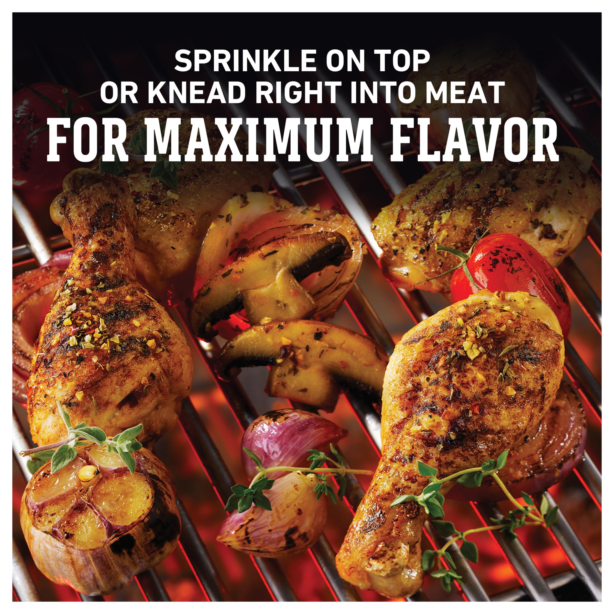 Grill-side use of Weber Roasted Garlic & Herb adds depth to dishes.
