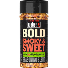 Weber BOLD Smokey & Sweet seasoning bottle adds bold smoky flavor to grilled favorites.