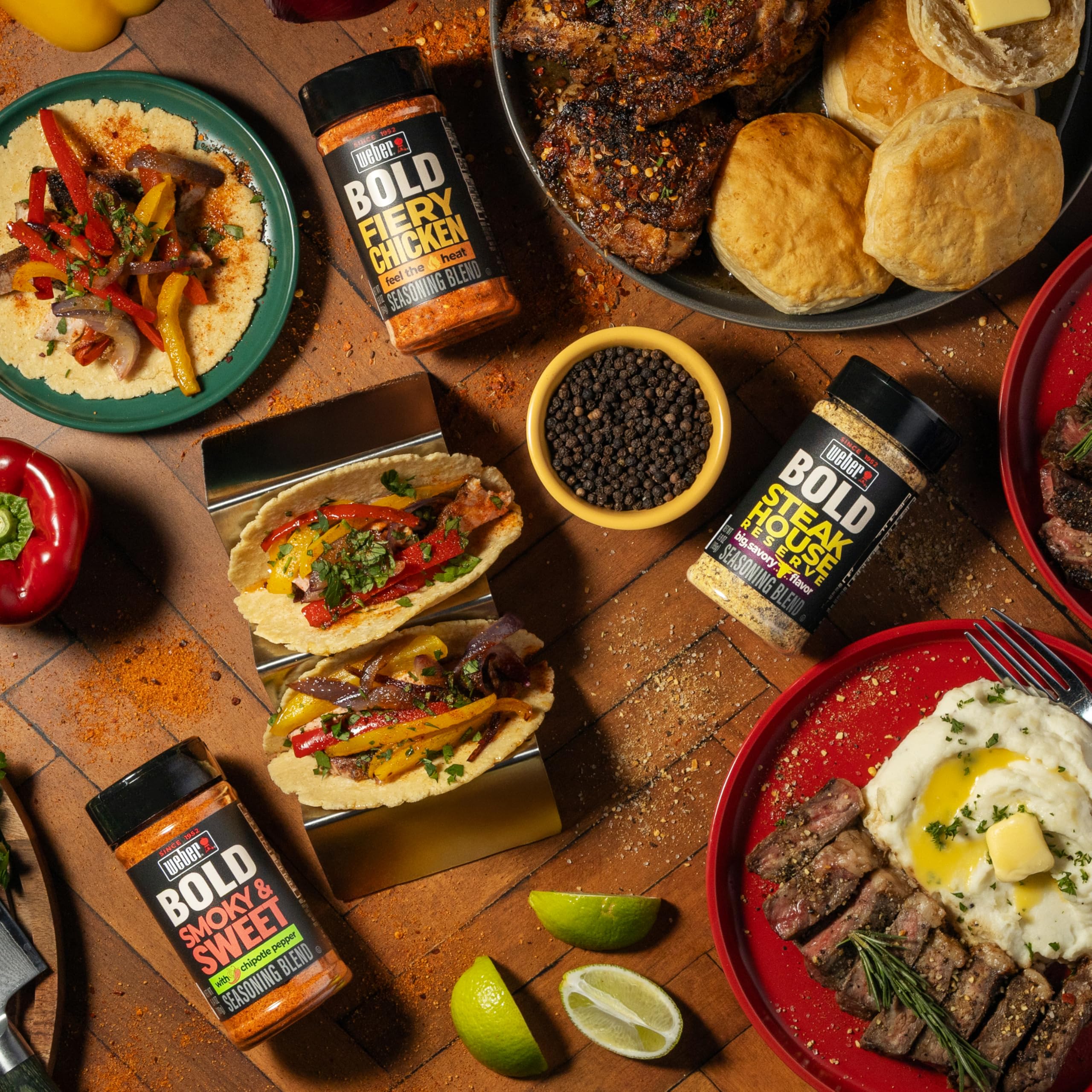 Weber BOLD Smokey & Sweet seasoning rib platter emphasizes bold taste and smoke notes.