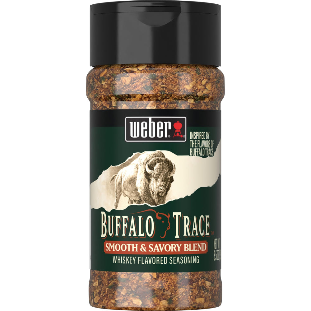 Weber Buffalo Trace seasoning jar front ready for grilled meats