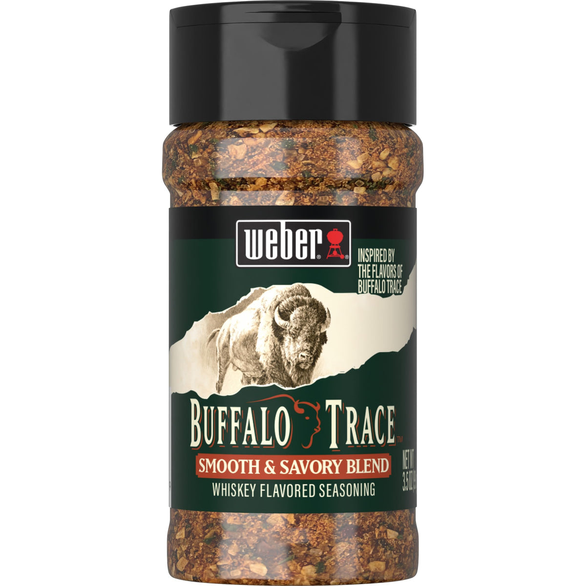 Weber Buffalo Trace seasoning jar front ready for grilled meats