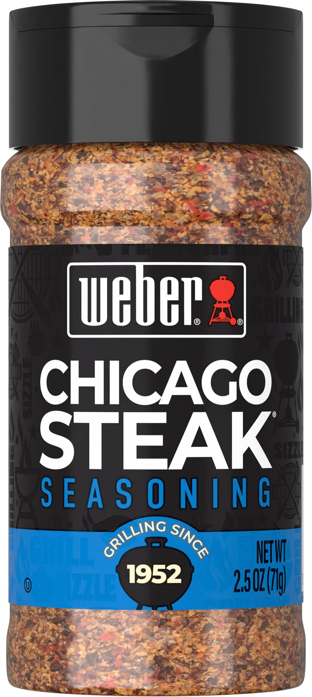 Weber Chicago Steak Seasoning bottle front view for bold backyard grilling