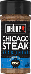 Weber Chicago Steak Seasoning bottle pours on steak, delivering bold, balanced flavor.