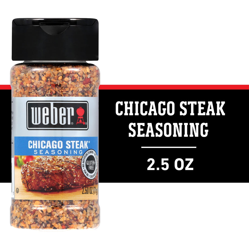 Weber Chicago Steak Seasoning bottle side angle showing portable 2.5 oz shaker