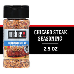 Weber Chicago Steak Seasoning bottle side angle showing portable 2.5 oz shaker