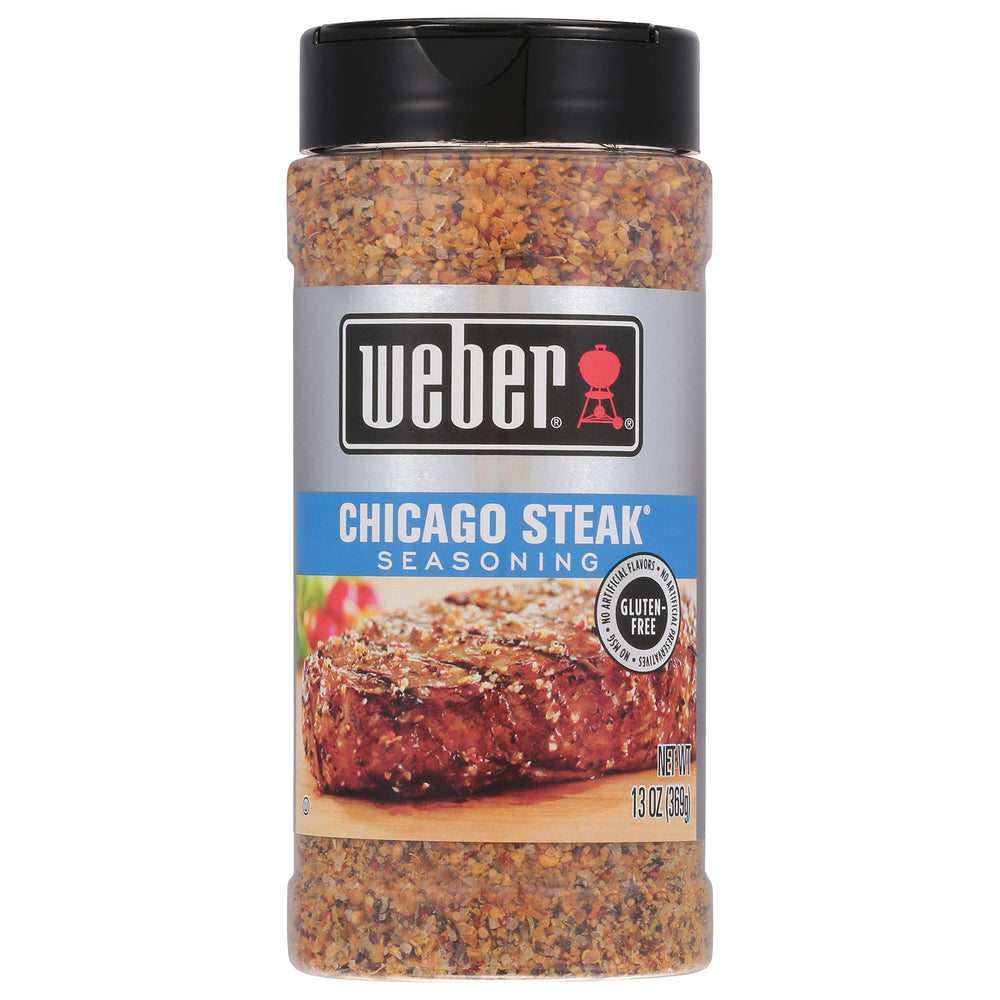 Weber Chicago Steak Seasoning bottle highlighting bold flavor for beef