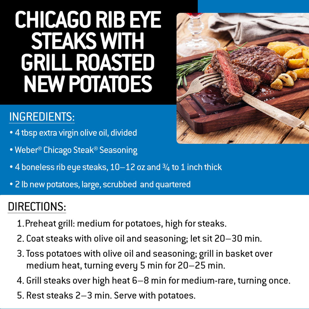 Cooked steak on plate with Weber Chicago Steak Seasoning shows deep color.