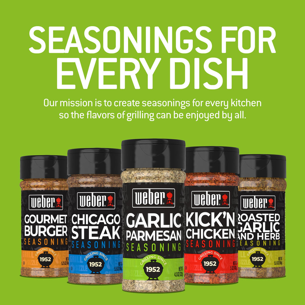 Weber Garlic Parmesan Seasoning close-up shows parmesan flakes and garlic specks