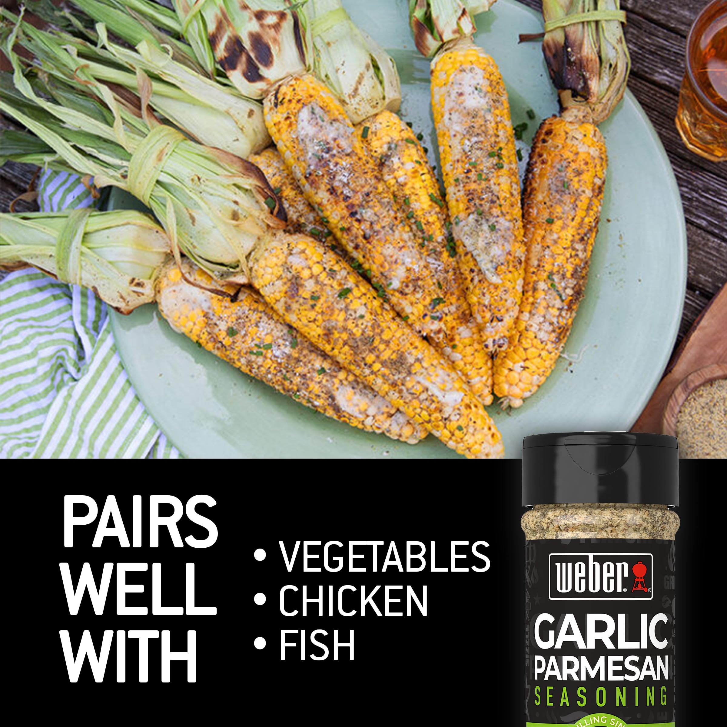 Weber Garlic Parmesan Seasoning on pork chops for bold flavor