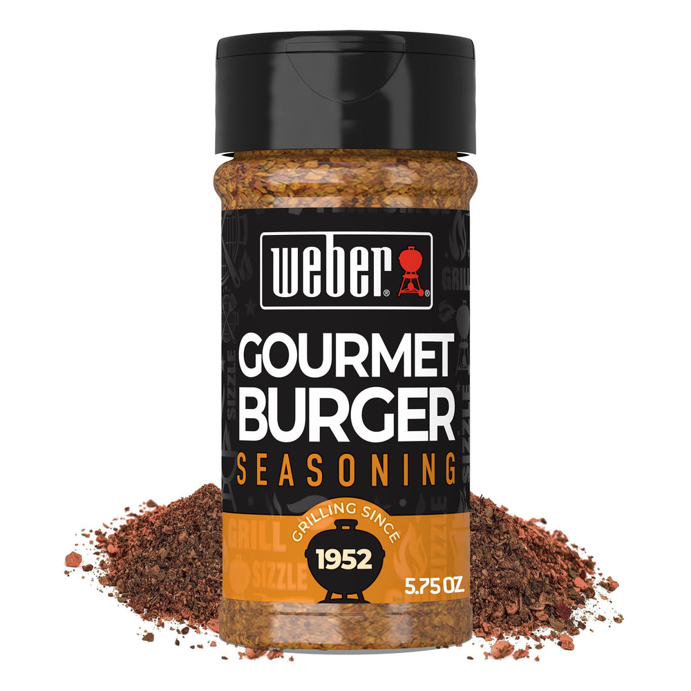 Raw meat prepared with Weber Gourmet Burger Seasoning before grilling.
