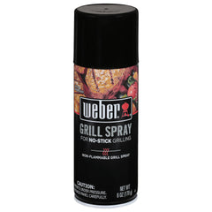 Weber Grill'n Spray applied on a hot grill for open-flame use and flavor control