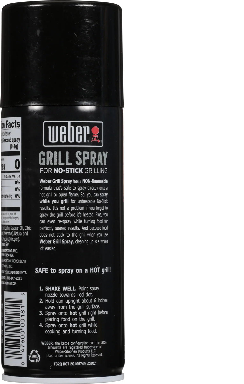 Weber Grill'N Spray 6 Oz can side view with smooth coating on grates