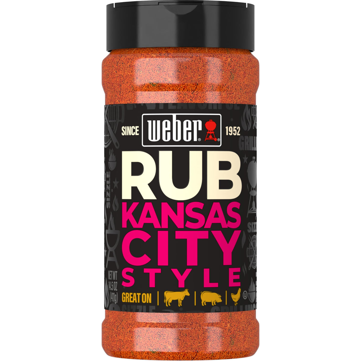 Weber KC BBQ Dry Rub bottle front for bold grilling flavors.