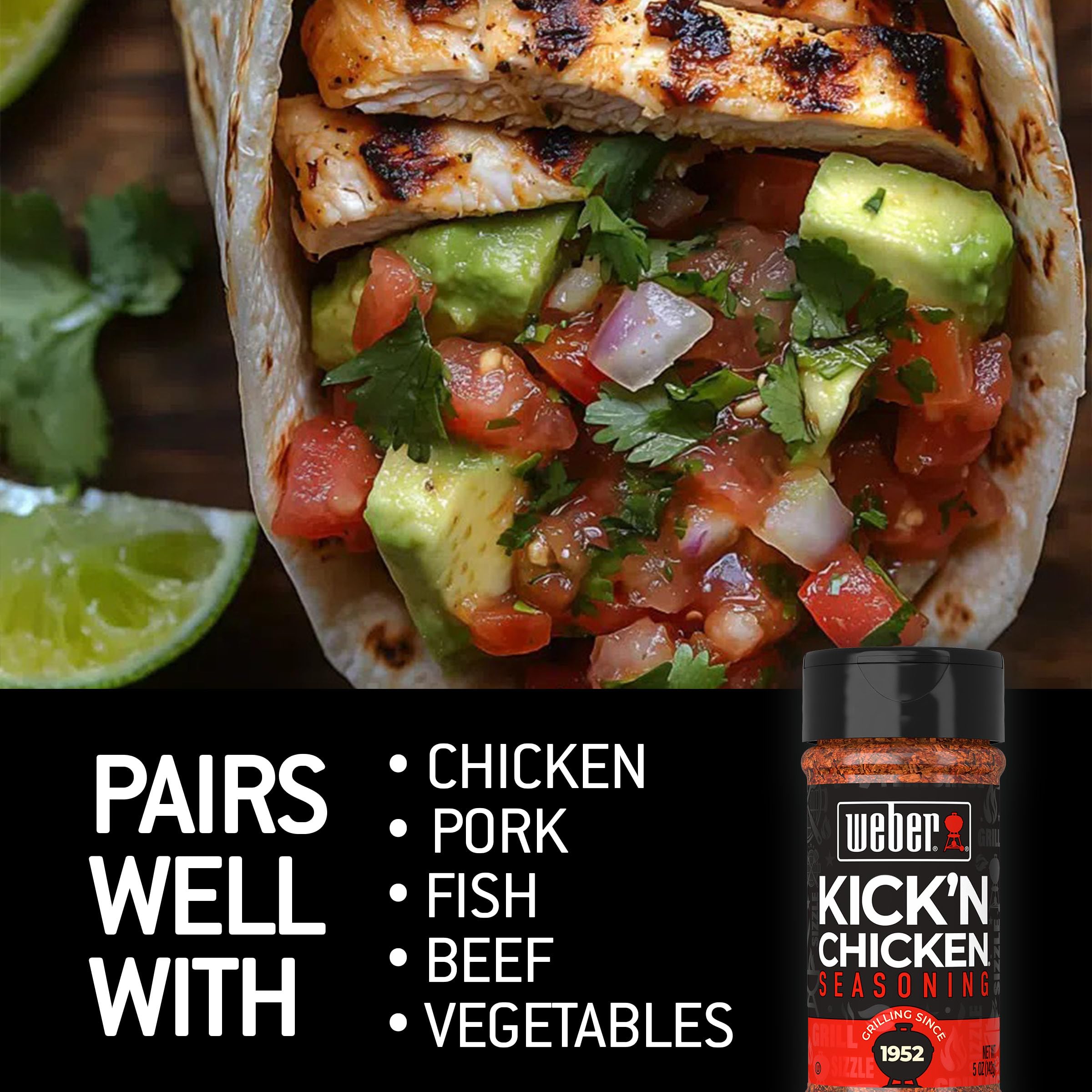 Weber Kick'N Chicken garlic-powder detail signals savory depth