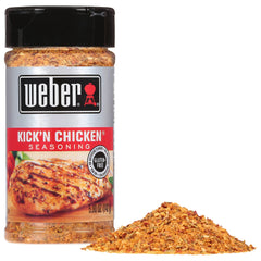 Weber Kick'N Chicken seasoning blend closeup highlights orange-peel granules for citrus flavor