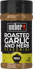 Weber Roasted Garlic & Herb shaker label closeup for flavorful grilling