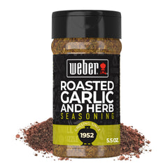 Weber Roasted Garlic & Herb steak on grill scene