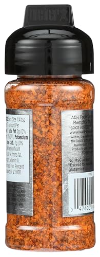 Weber Salt Free Burger Seasoning bottle on the grill adds savory flavor during cooking