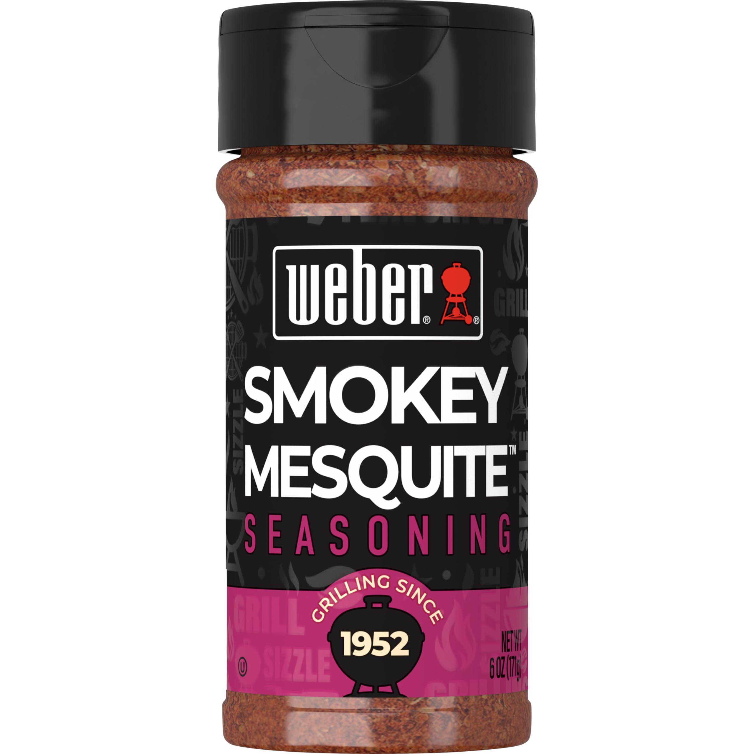 Weber Smokey Mesquite Seasoning bottle for bold smoky flavor on grilled meats.