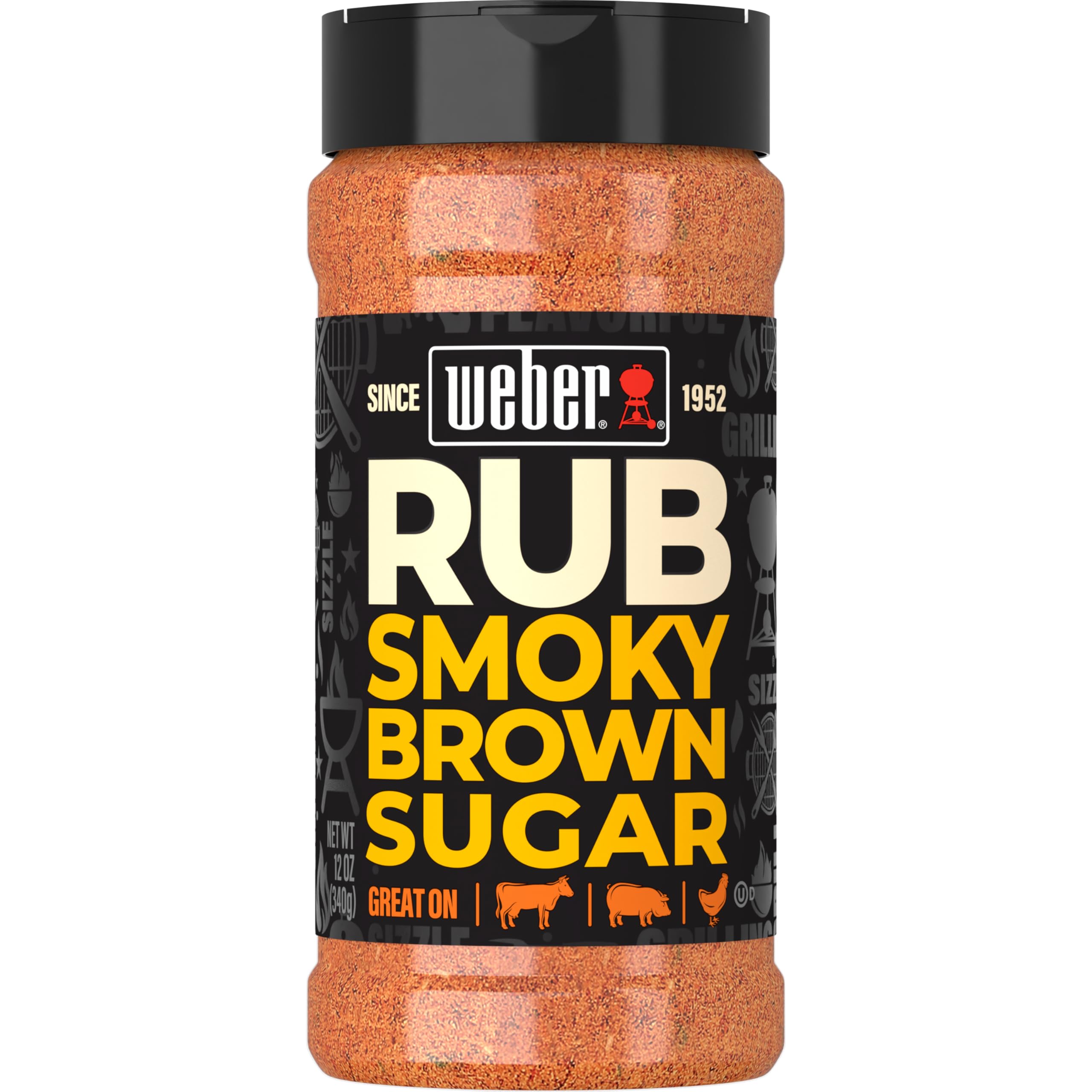 Weber Smoky Brown Sugar Dry Rub bottle on counter ready for grilling