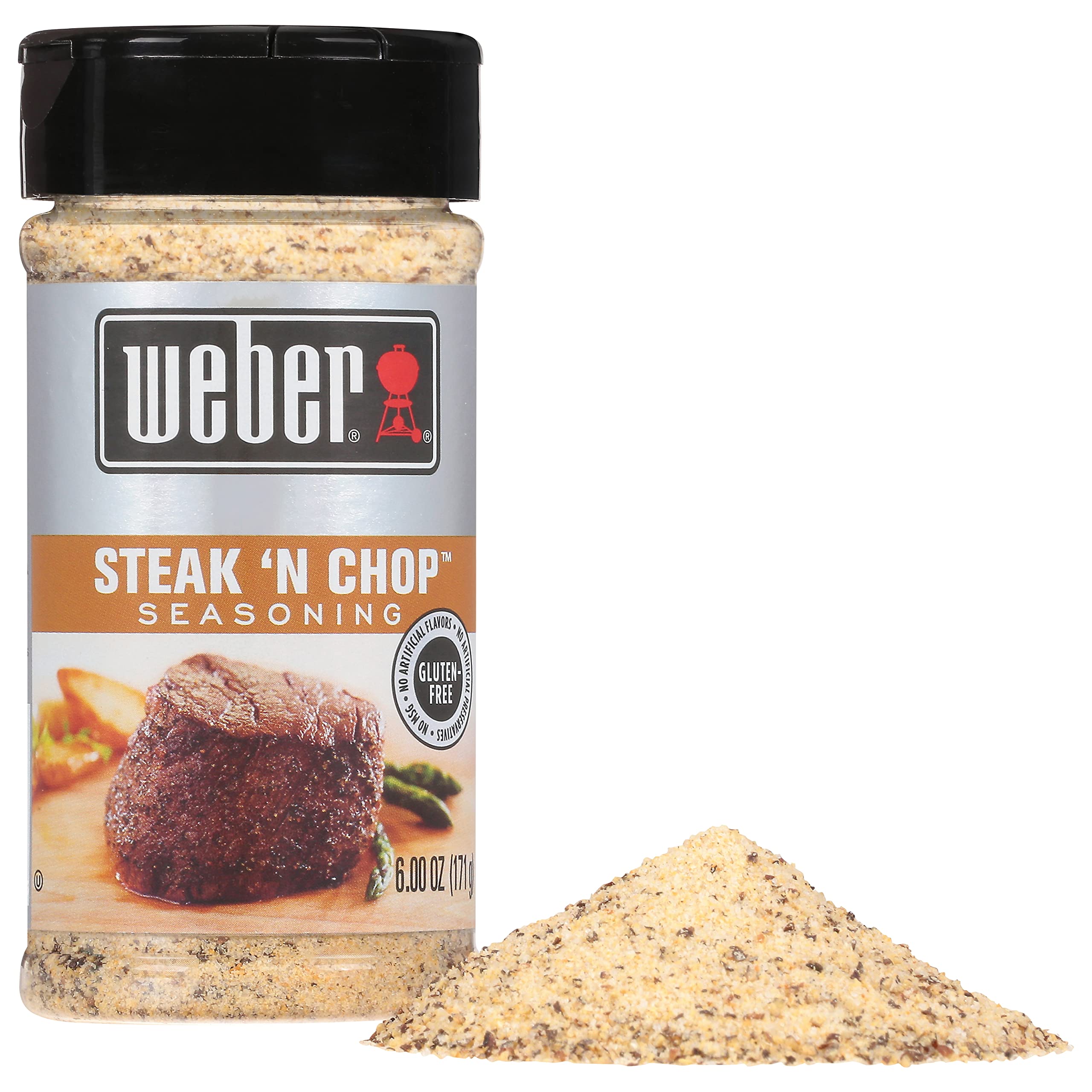 Pork chops on plate seasoned with Weber Steak 'N Chop