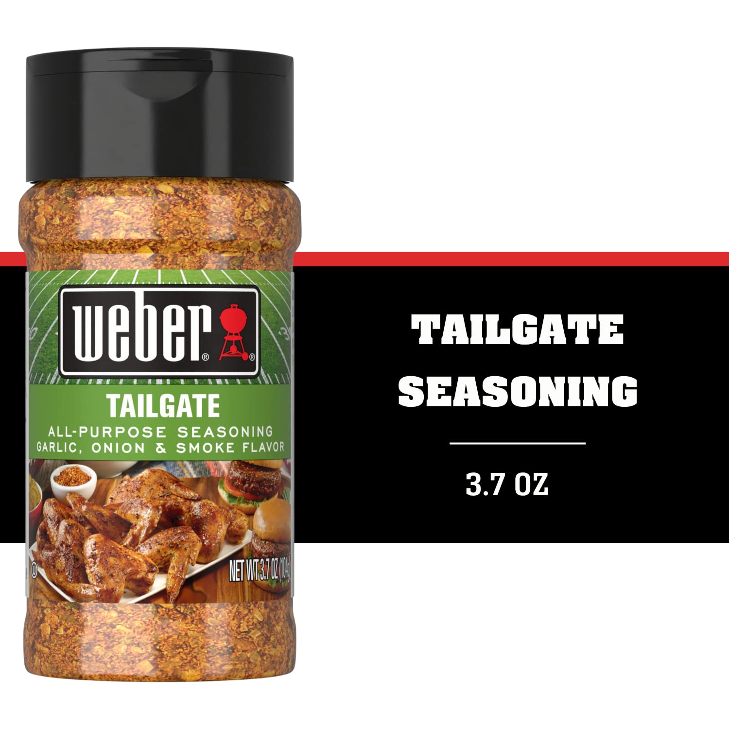 Weber Tailgate Seasoning on burgers for evenly seasoned bites.