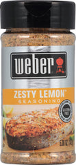 Weber Zesty Lemon Seasoning bottle front view with bright citrus aroma.