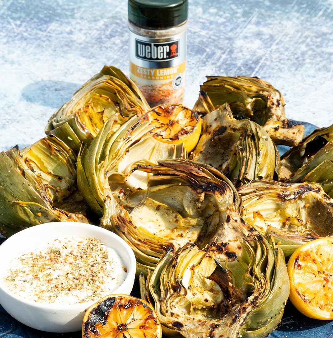 Weber Zesty Lemon Seasoning packaging back offers easy pantry access.