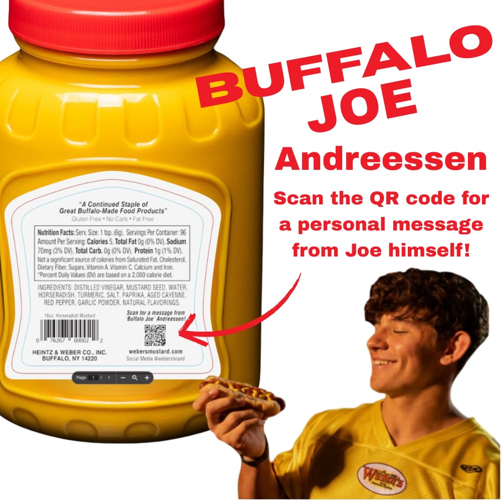 Close-up of Weber's 16 oz bottle with Buffalo Joe label