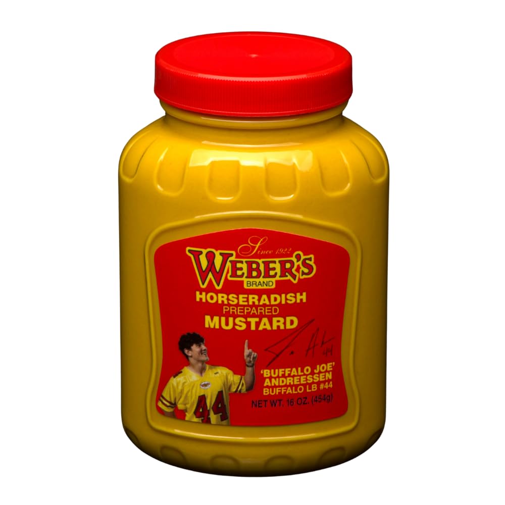 Weber's original horseradish mustard bottle, bold flavor for sandwiches and snacks