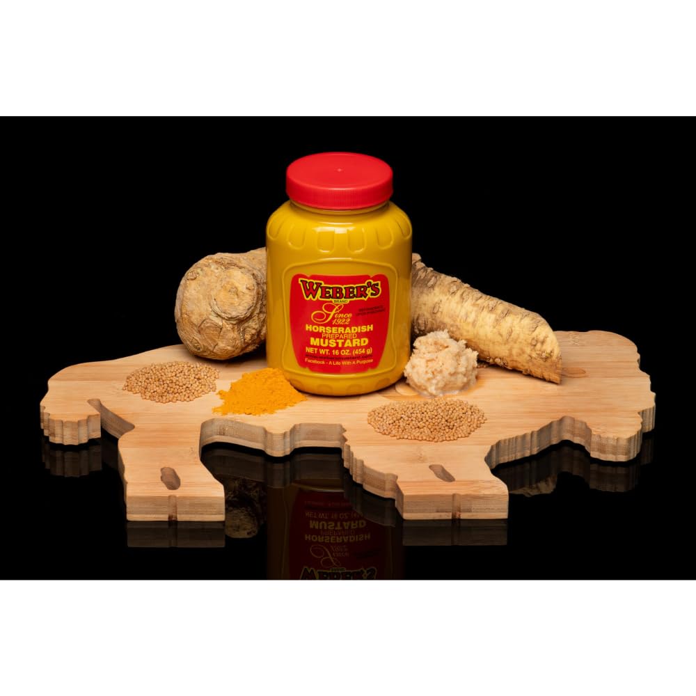 Weber's horseradish mustard on a pretzel, ready for game day