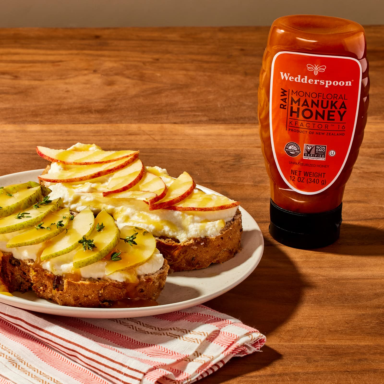 Wedderspoon brand label emphasizes Non-GMO and traceability from hive to home