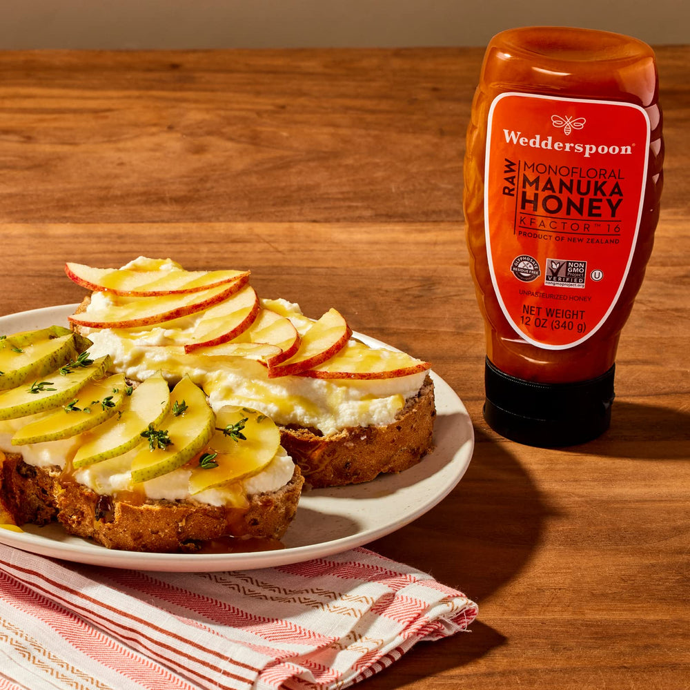 Wedderspoon brand label emphasizes Non-GMO and traceability from hive to home