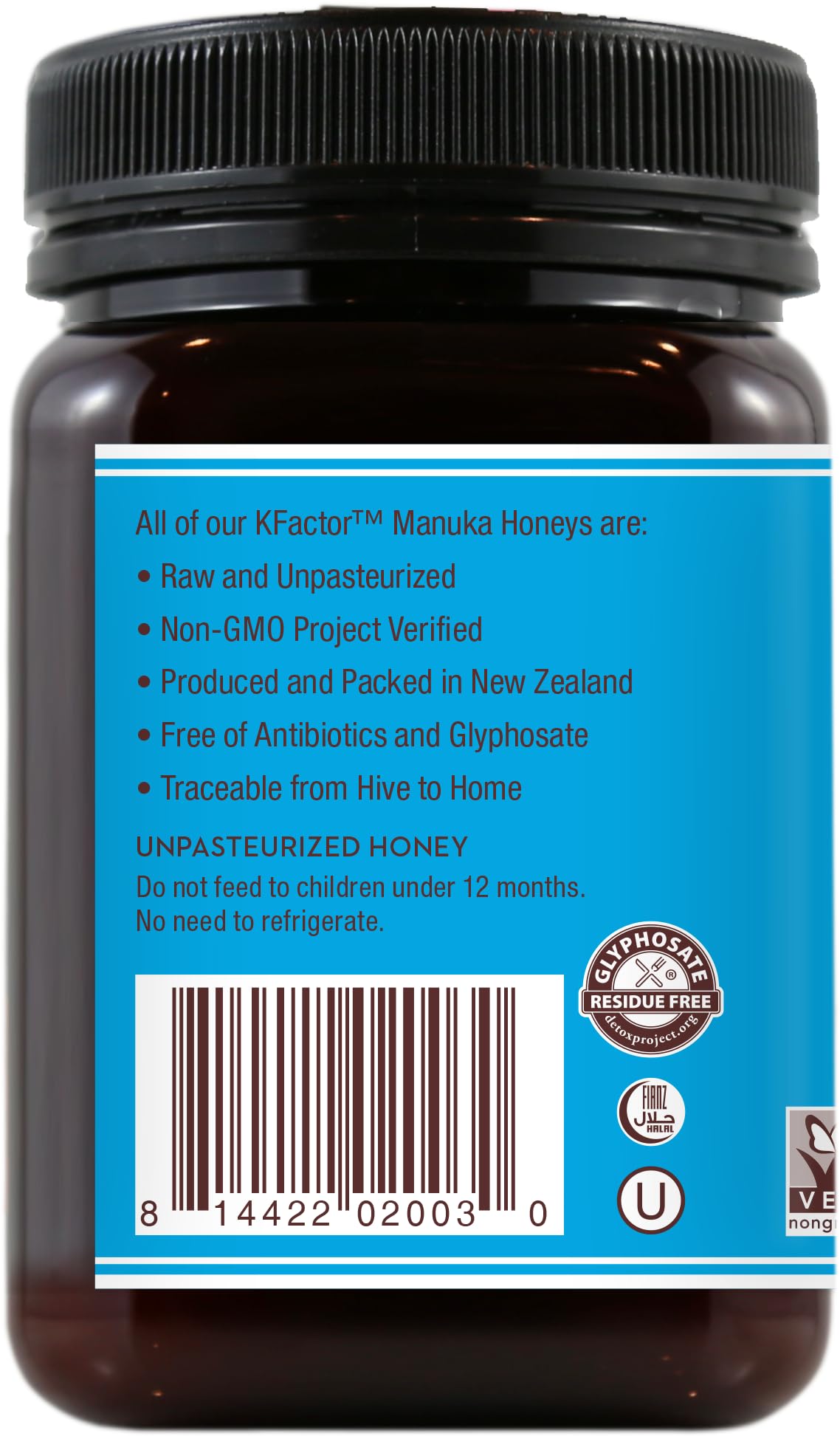 Wedderspoon jar open reveals rich amber honey texture