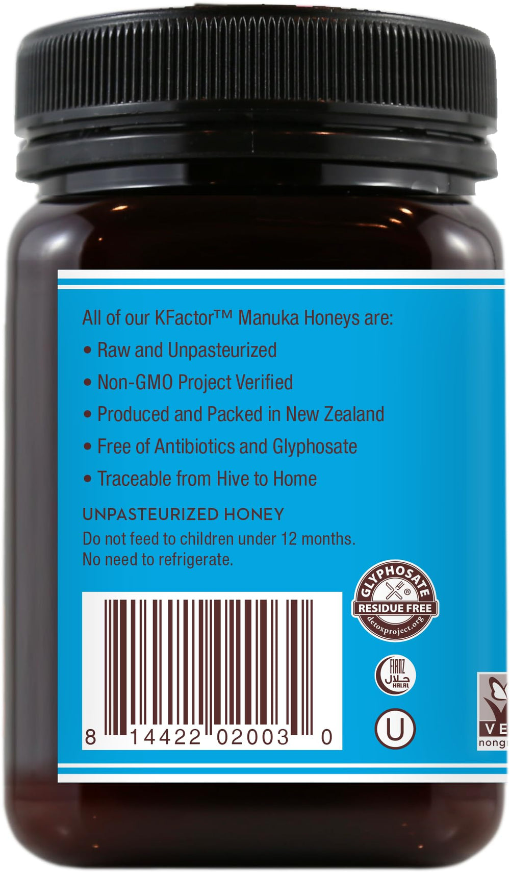Wedderspoon jar open reveals rich amber honey texture