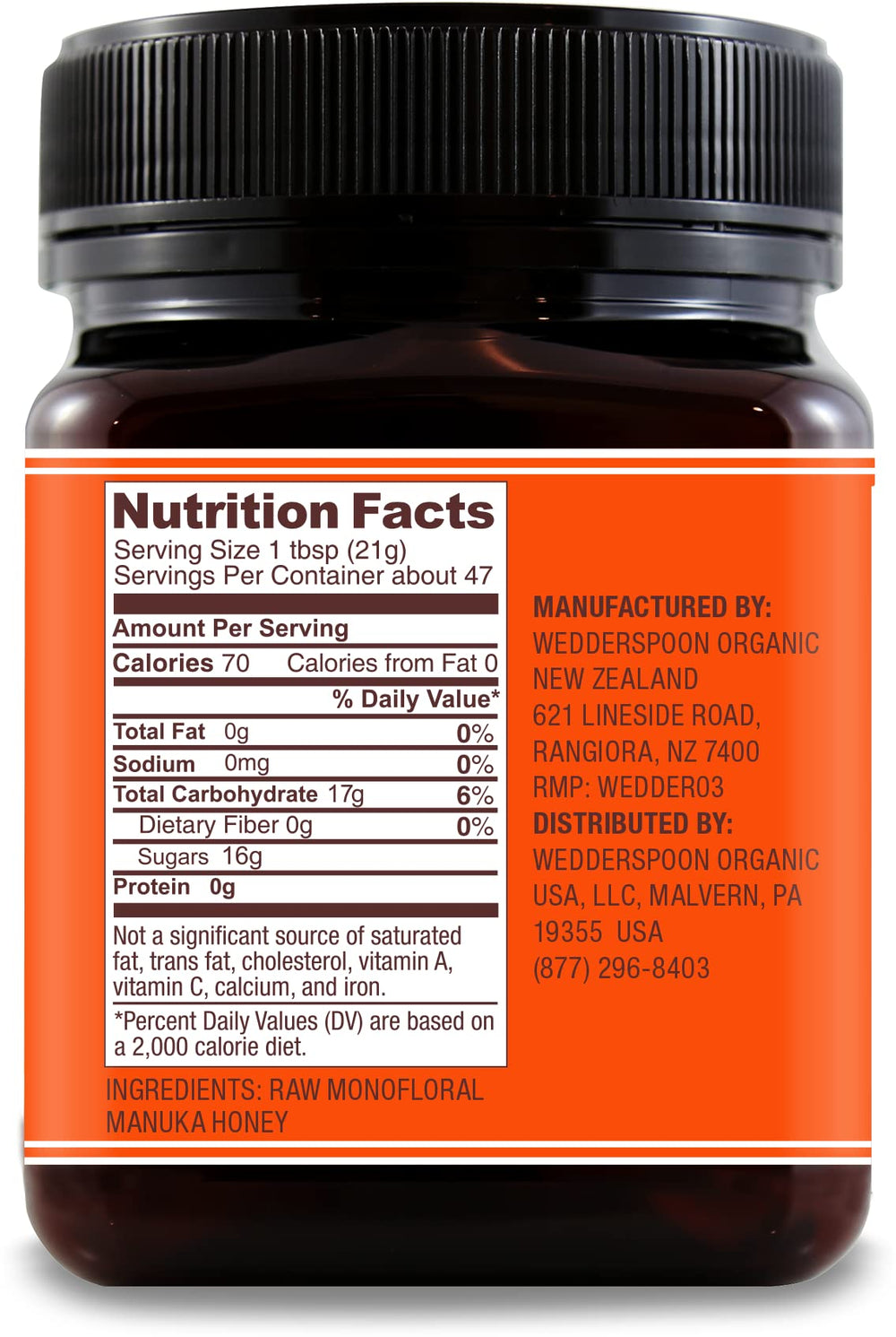 Wedderspoon KFactor 16 honey close-up highlights creamy texture and bold flavor.
