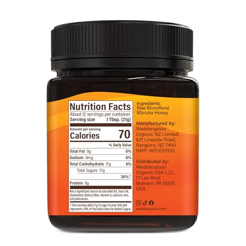 Wedderspoon KFactor 16 label on honey bottle emphasizing quality and authenticity