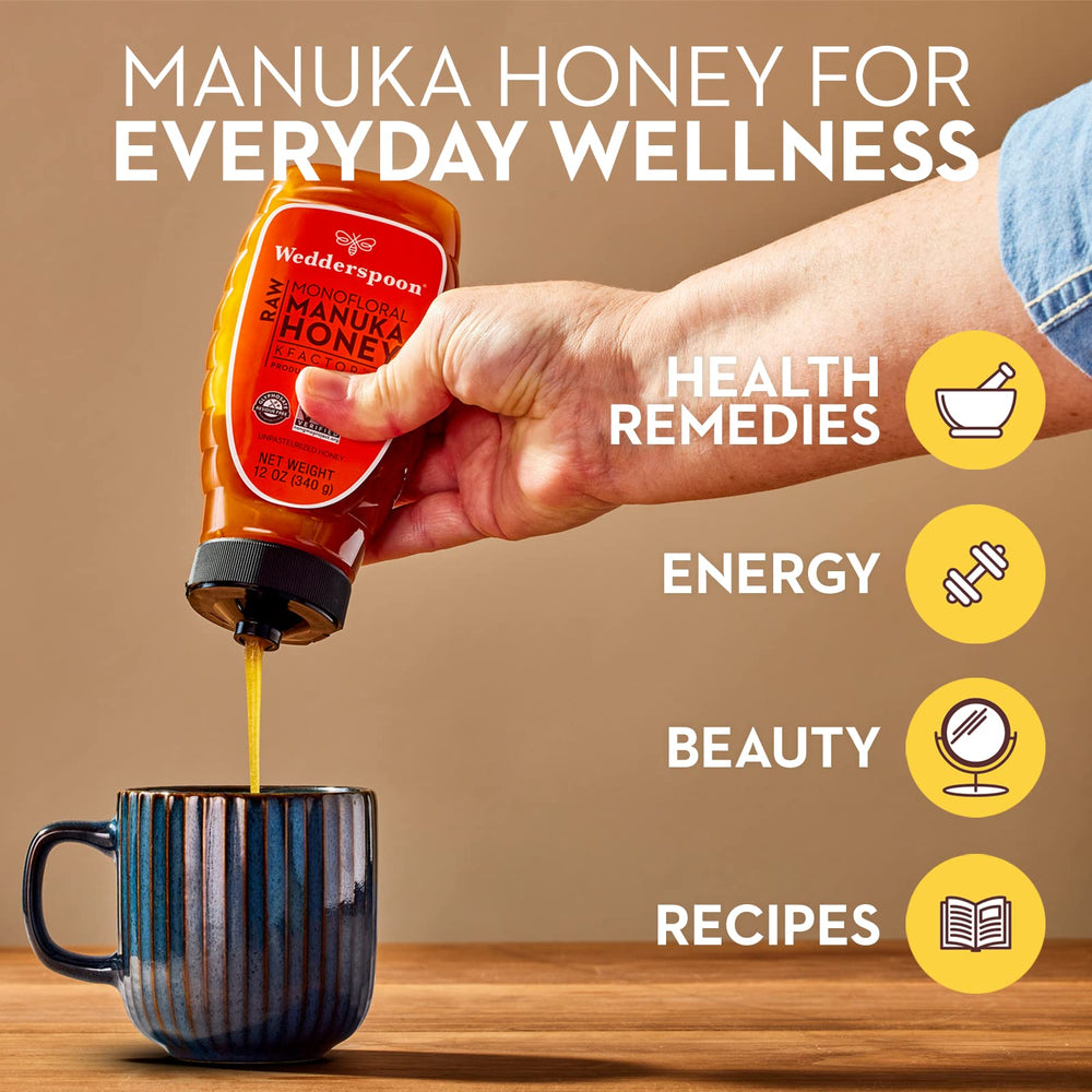 Wedderspoon squeeze bottle for quick, mess-free honey drizzles anytime